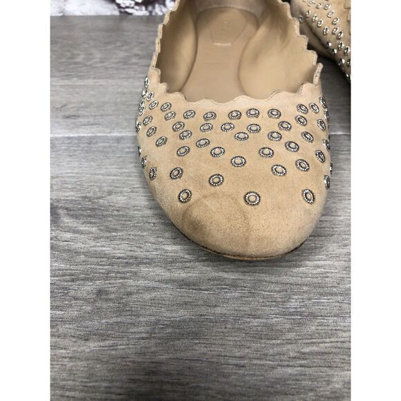 Chloe Beige Suede Leather Scalloped Studded Ballet Flats Women’s Sz 40EU/9.5M US - Picture 9 of 16